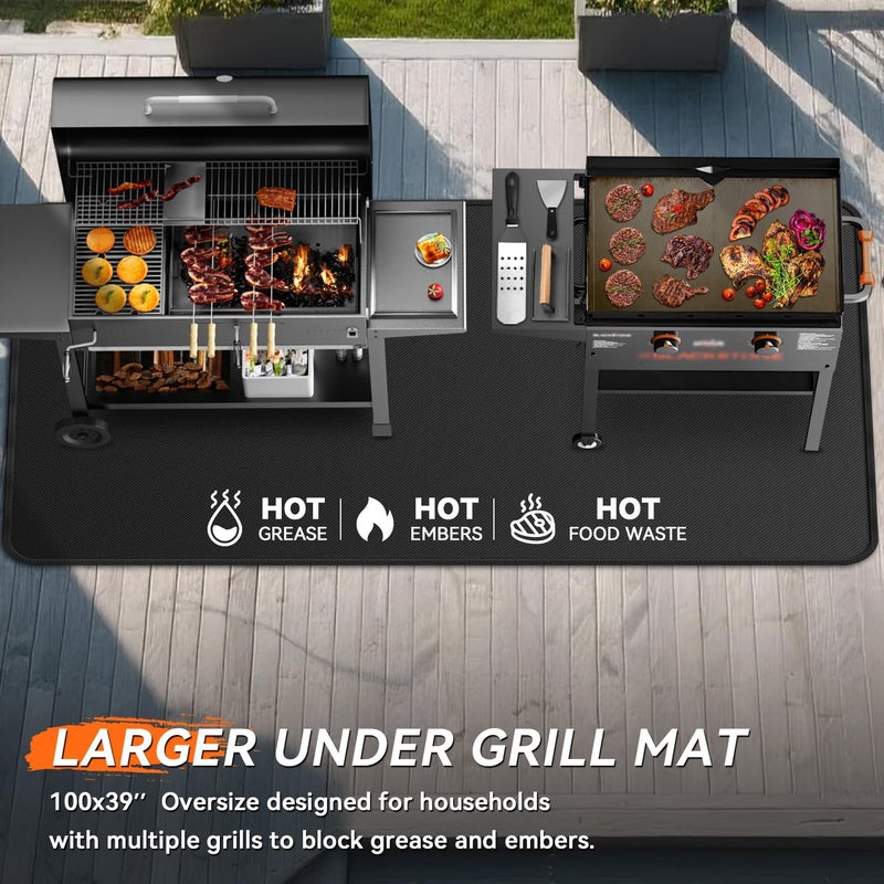 rumlick 100x39 inches Extra-Large Under Grill Mats for Outdoor Grill, Double-Sided Fireproof Protective Mat, Oilproof Waterproof BBQ Fire Pit Fireplace Mat - Image 2